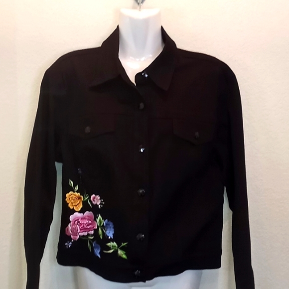 VTG-Lana Erica Floral Applique  Black Jacket - Picture 1 of 15